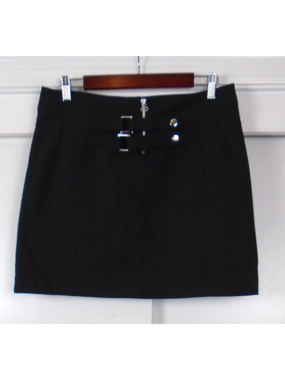 Cache Skirt Womens 8 Mini Y2K Vintage Punk Goth Silver Metal Black Stretch